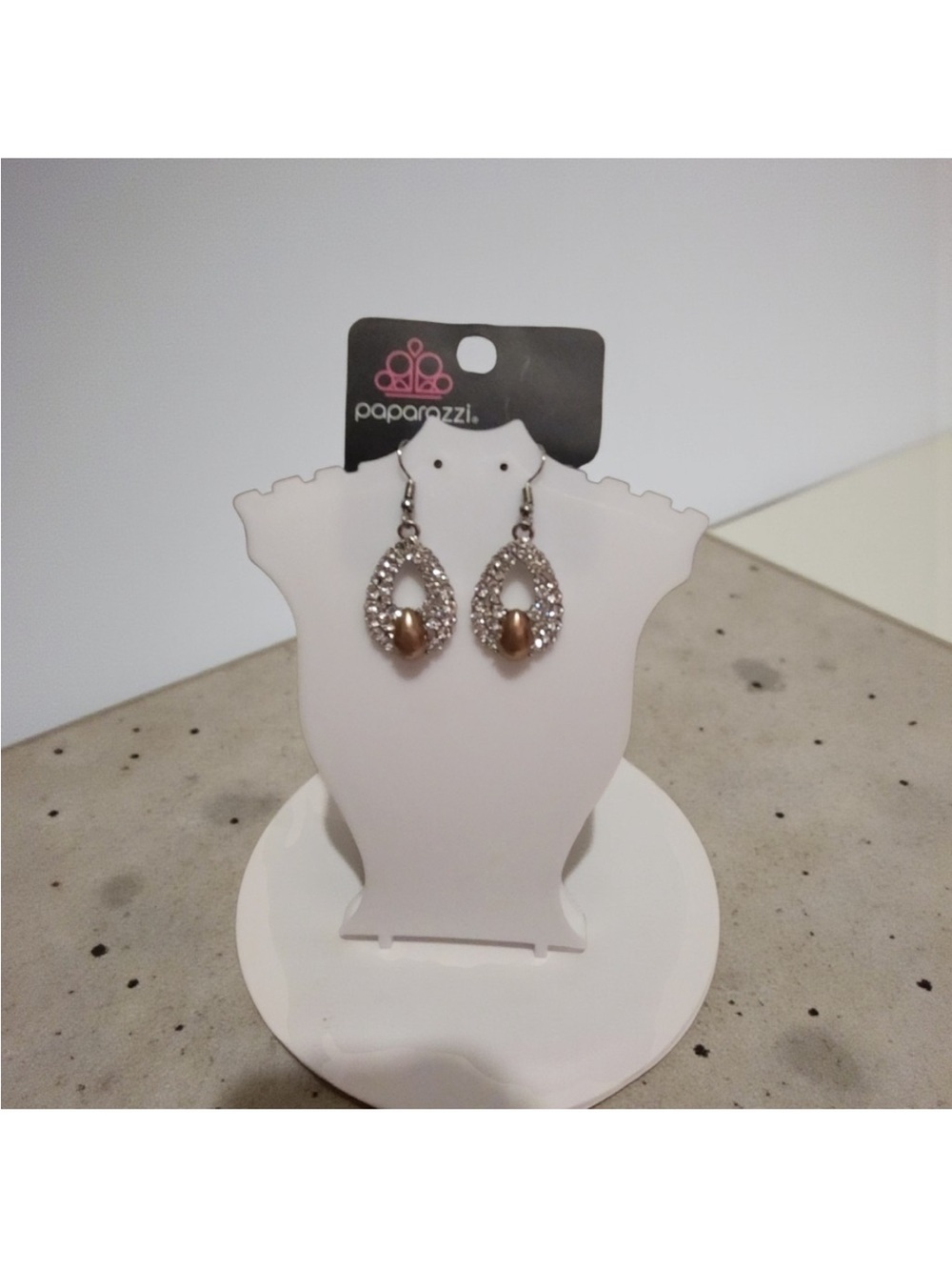paparazzi Silver and Rose Gold Teardrop Crystal Dangle Earrings